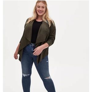 TORRID SUEDE DRAPE FRONT JACKET